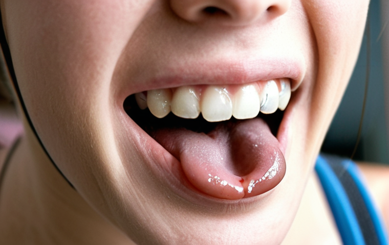 **Image:** A close-up of a person's mouth with traditional braces. Their tongue is slightly visible as they attempt to pronounce a word.

    **Prompt:** *Close-up, mouth with metal braces, tongue trying to articulate, slightly awkward expression, focus on the braces and tongue, slightly out-of-focus background, natural lighting, soft colors.*