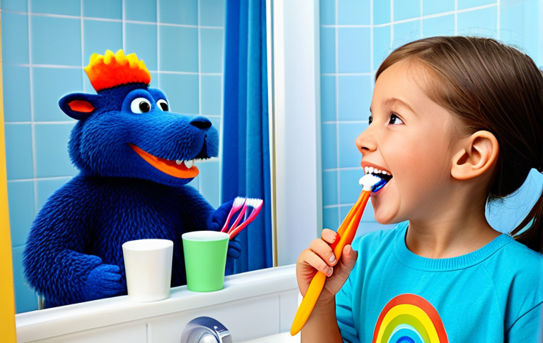 Fun Brushing Time**

A cheerful child, fully clothed in appropriate attire, brushing their teeth with a colorful toothbrush in a bright bathroom. A timer shaped like a friendly animal is visible. Safe for work, appropriate content, family-friendly, perfect anatomy, correct proportions, well-formed hands. Professional illustration, clean and vibrant style.

**
