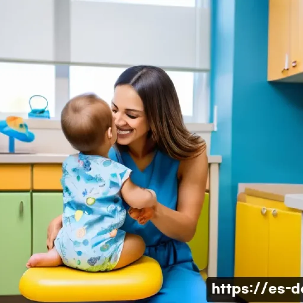 소아치과 진료 주기와 체크리스트 - A friendly female pediatric dentist, with a warm smile, gently examining a happy, curious toddler (a...