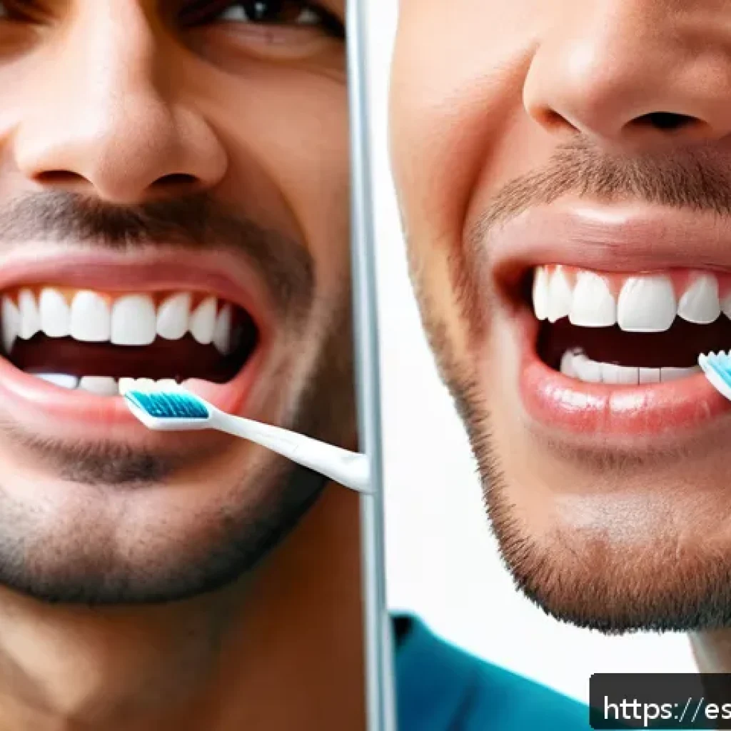 치주염과 치은염의 차이점 - A close-up, highly detailed medical illustration of healthy gums versus early-stage gingivitis in an...