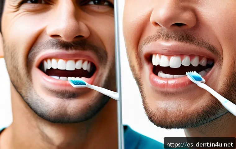 치주염과 치은염의 차이점 - A close-up, highly detailed medical illustration of healthy gums versus early-stage gingivitis in an...