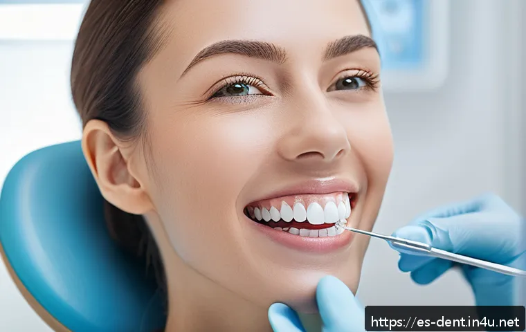 치과에서 사용하는 신소재 레진 종류 - A close-up, hyper-realistic image of a smiling adult female patient in a modern dental clinic, showc...