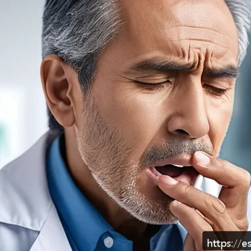 턱관절 장애 초기 증상과 치료법 - A detailed medical illustration showing a middle-aged Hispanic man with mild facial expression of di...