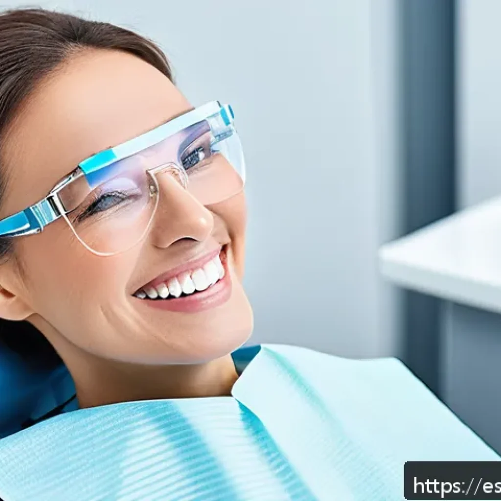 치아 미백 효과와 지속 시간 - A bright and modern dental clinic scene featuring a professional dentist performing an in-office tee...