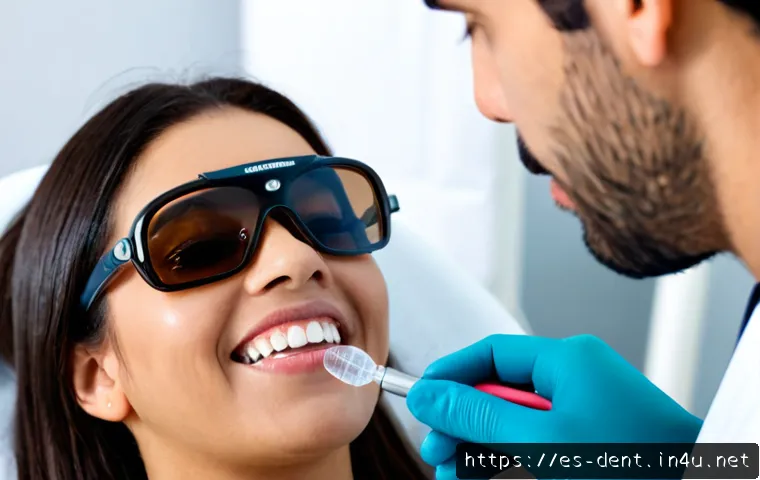잇몸 미백 치료와 효과 - Photorealistic close-up of a Hispanic adult woman in a modern Spanish-speaking dental clinic receivi...